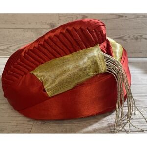 Puneri Pagadi Turban Red Gold Hand Stitched In India Traditional Head Wear Men's